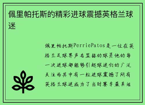 佩里帕托斯的精彩进球震撼英格兰球迷